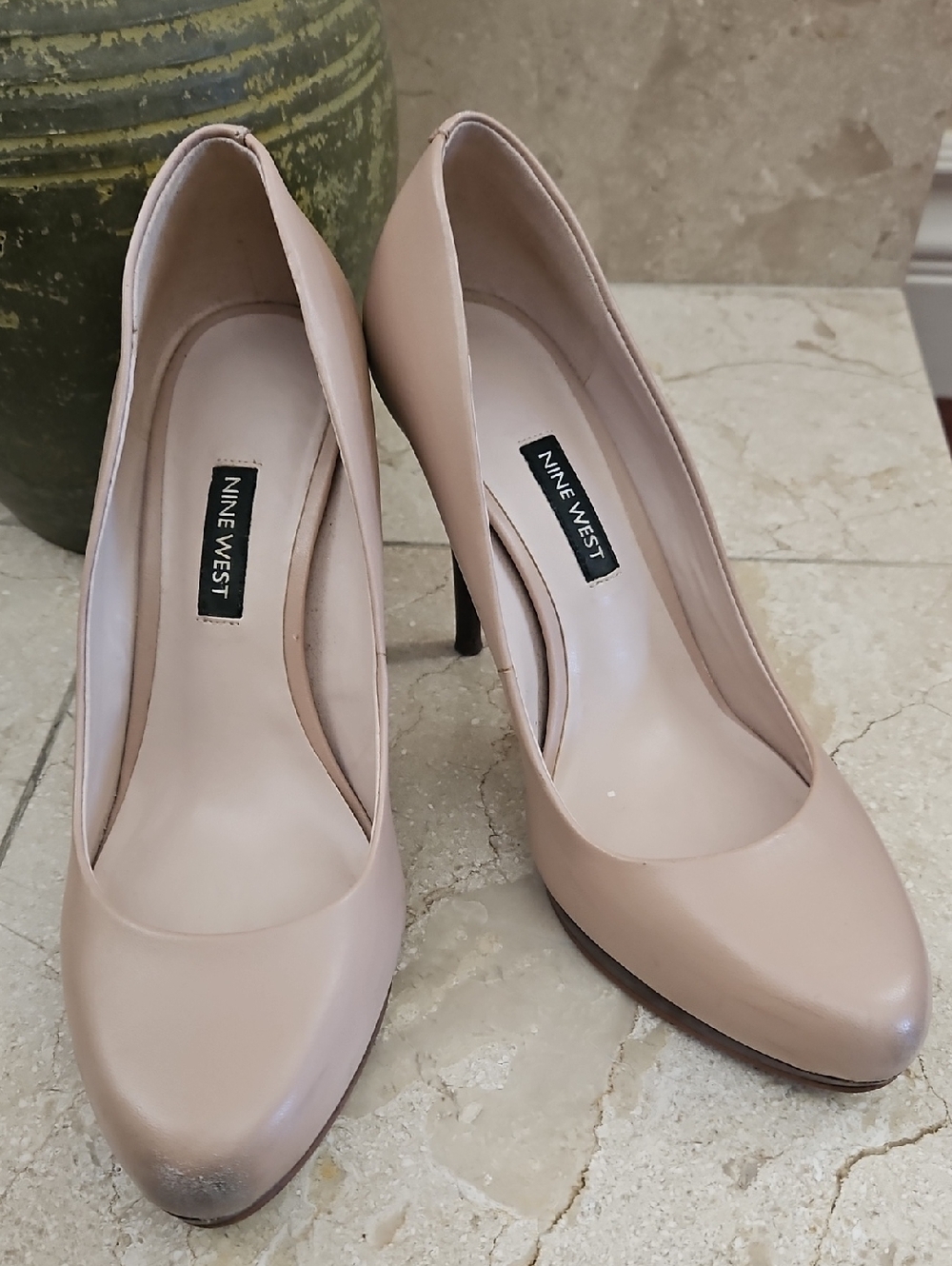 Nine West Women's Nude Leather Pointed-Toe Pumps
